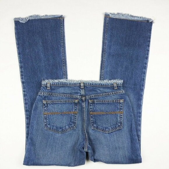 Express Jeans Womens Size 5/6R (28x31) Blue Dark Wash Flare Frayed Denim Jeans - Picture 4 of 7